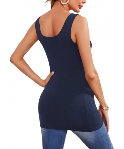 Cotton Long Womens Tank Tops Stretchy Sleeveless Camisole Undershirts Layering Running Yoga 3 Packs Black Teal Navy $25.58 Tops