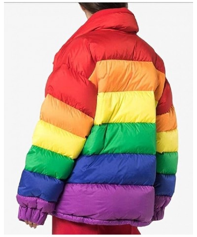 Women Winter Quilted Jacket Thicken Rainbow Stripes Jacket Outdoor Jacket 1 $34.78 Jackets