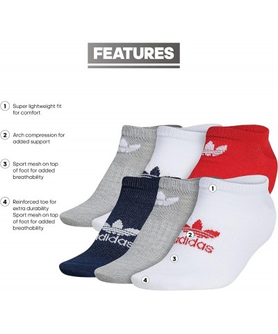 Women's Trefoil Superlite No Show Socks (6-Pair) White/Vivid Red/Night Indigo $11.19 Activewear