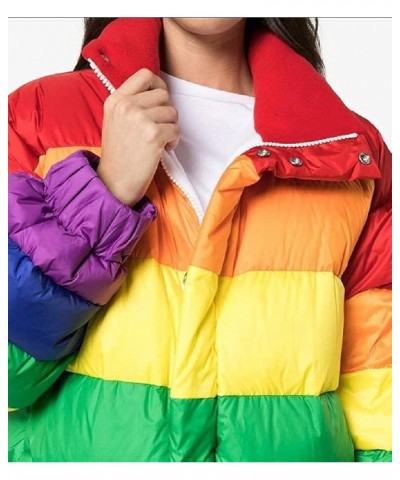 Women Winter Quilted Jacket Thicken Rainbow Stripes Jacket Outdoor Jacket 1 $34.78 Jackets