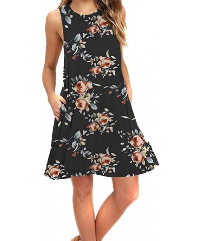 Womens Summer Sleeveless Beach Dress Loose Swinsuit Sundress with Pockets Plus Size Black Floral $14.74 Dresses