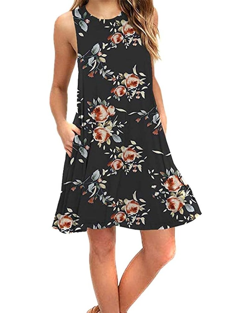 Womens Summer Sleeveless Beach Dress Loose Swinsuit Sundress with Pockets Plus Size Black Floral $14.74 Dresses