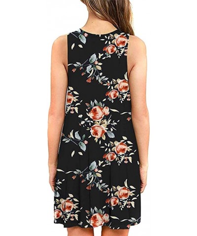 Womens Summer Sleeveless Beach Dress Loose Swinsuit Sundress with Pockets Plus Size Black Floral $14.74 Dresses