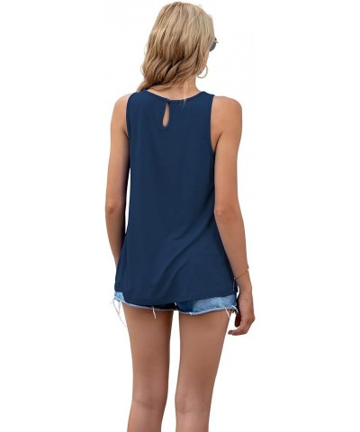 Women's Summer Sleeveless Pleated Back Closure Casual Tank Tops A-04- Navy Blue $11.00 Tops