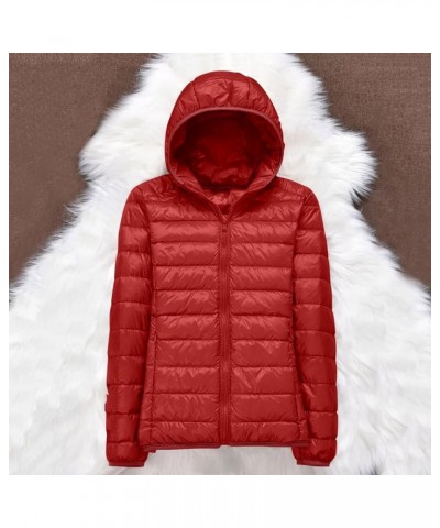 Womens Puffer Jacket Lightweight Full-Zip Quilted Pullover Plus Size Thermal Winter Coat with Hood Pockets Red $13.24 Jackets