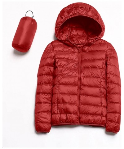 Womens Puffer Jacket Lightweight Full-Zip Quilted Pullover Plus Size Thermal Winter Coat with Hood Pockets Red $13.24 Jackets