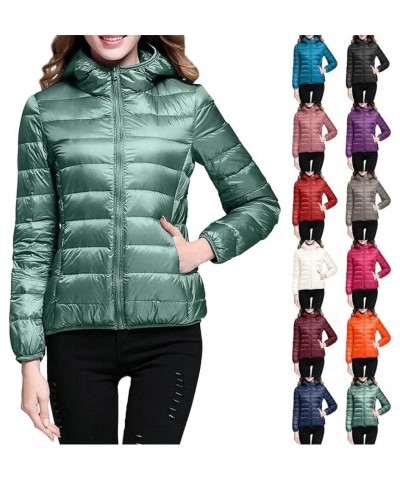 Womens Puffer Jacket Lightweight Full-Zip Quilted Pullover Plus Size Thermal Winter Coat with Hood Pockets Red $13.24 Jackets