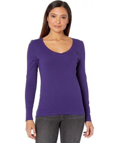 Women's Ribbed V-Neck T-Shirt Purple Aura 3285 $10.58 T-Shirts