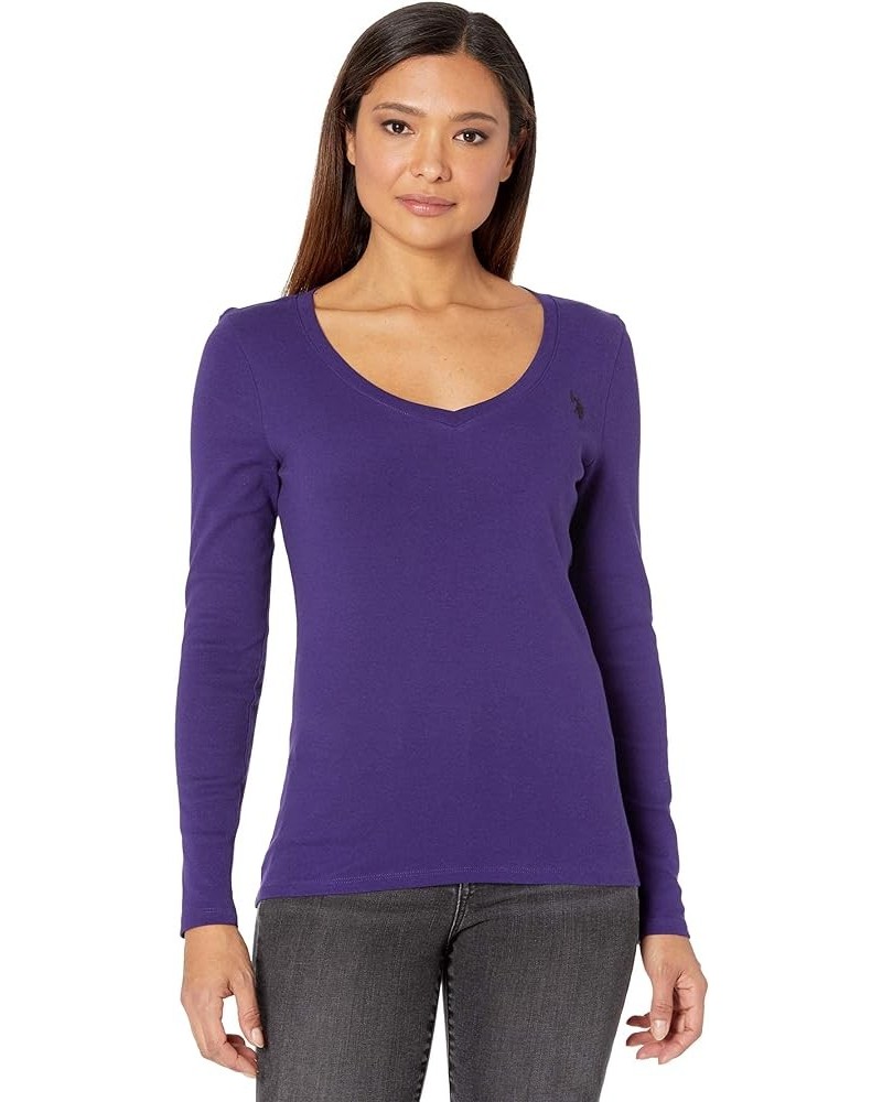 Women's Ribbed V-Neck T-Shirt Purple Aura 3285 $10.58 T-Shirts