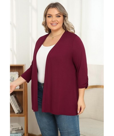 Women's Plus Size Casual Lightweight Open Front Cardigans Soft Draped 3/4 Sleeve Cardigan Wine Red $15.65 Sweaters