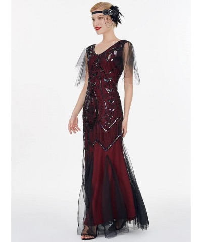 1920s Floor-Length V-Back Sequined Embellished Prom Evening Dress D20S004 025burgundy Black $22.68 Dresses