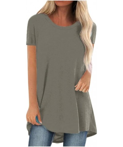 Womens Tunic Tops to Wear with Leggings Plus Size Womens Tops Dressy Casual Ladies Tops Crew Neck Short Sleeve Blouse 1-khaki...