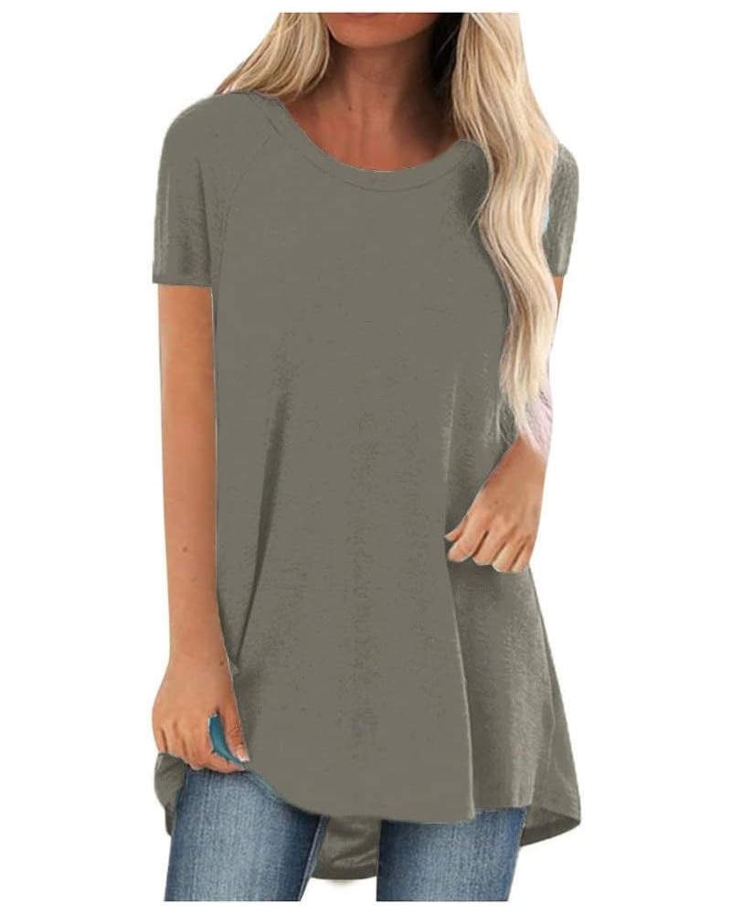 Womens Tunic Tops to Wear with Leggings Plus Size Womens Tops Dressy Casual Ladies Tops Crew Neck Short Sleeve Blouse 1-khaki...