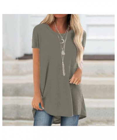 Womens Tunic Tops to Wear with Leggings Plus Size Womens Tops Dressy Casual Ladies Tops Crew Neck Short Sleeve Blouse 1-khaki...