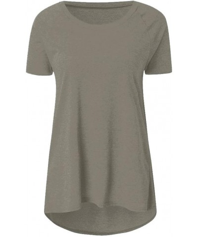 Womens Tunic Tops to Wear with Leggings Plus Size Womens Tops Dressy Casual Ladies Tops Crew Neck Short Sleeve Blouse 1-khaki...