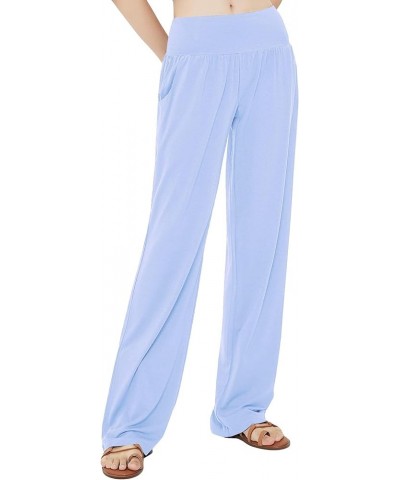 Women's Comfy Yoga Pants Casual Wide Leg Sweatpants High Waist Stretch Trousers with Pockets Light Blue $14.24 Activewear