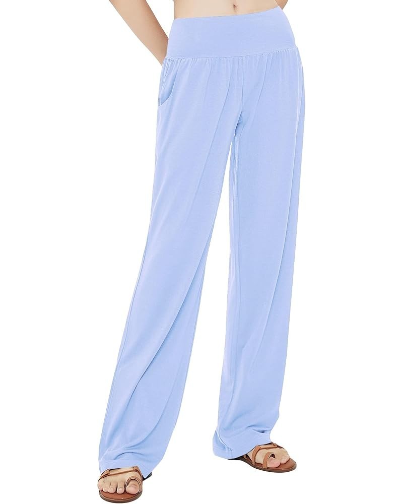 Women's Comfy Yoga Pants Casual Wide Leg Sweatpants High Waist Stretch Trousers with Pockets Light Blue $14.24 Activewear