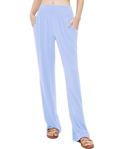 Women's Comfy Yoga Pants Casual Wide Leg Sweatpants High Waist Stretch Trousers with Pockets Light Blue $14.24 Activewear