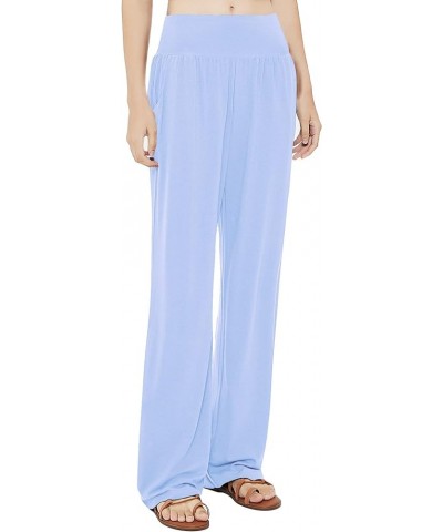 Women's Comfy Yoga Pants Casual Wide Leg Sweatpants High Waist Stretch Trousers with Pockets Light Blue $14.24 Activewear