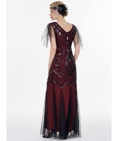 1920s Floor-Length V-Back Sequined Embellished Prom Evening Dress D20S004 025burgundy Black $22.68 Dresses