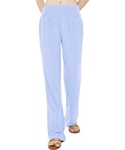 Women's Comfy Yoga Pants Casual Wide Leg Sweatpants High Waist Stretch Trousers with Pockets Light Blue $14.24 Activewear