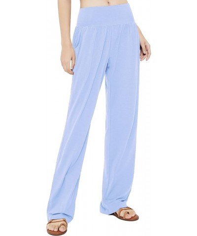 Women's Comfy Yoga Pants Casual Wide Leg Sweatpants High Waist Stretch Trousers with Pockets Light Blue $14.24 Activewear