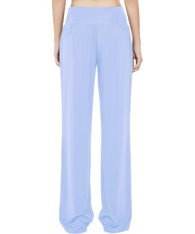 Women's Comfy Yoga Pants Casual Wide Leg Sweatpants High Waist Stretch Trousers with Pockets Light Blue $14.24 Activewear