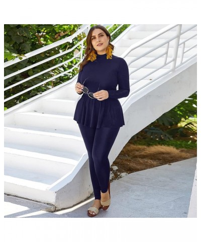 Women's Plus Size Muslim Swimsuits One Piece Modest Burkini Islamic Long Sleeve Full Cover Rash Guard ​Bathing Suits Dark Blu...