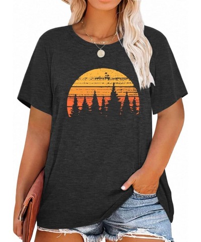 Plus Size Tops for Women: Graphic Shirt Sunrise Sunset T-Shirt Funny Graphic Casual Short Sleeve Tee Nature Travel Shirt Grey...