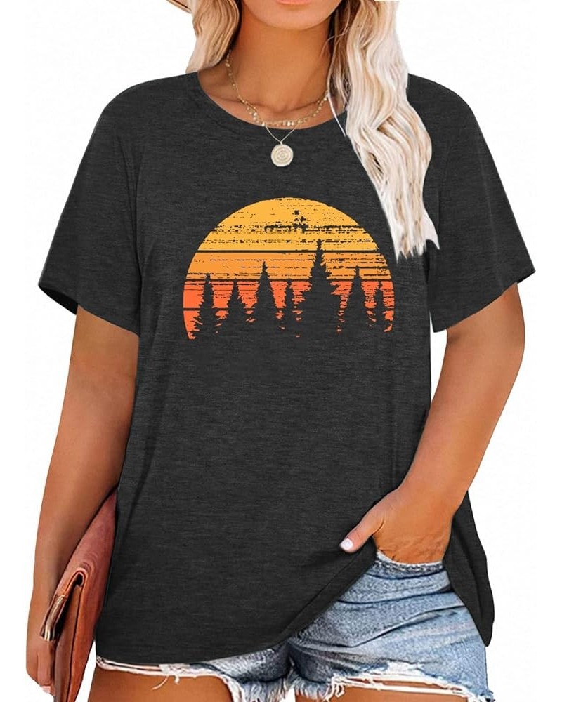 Plus Size Tops for Women: Graphic Shirt Sunrise Sunset T-Shirt Funny Graphic Casual Short Sleeve Tee Nature Travel Shirt Grey...