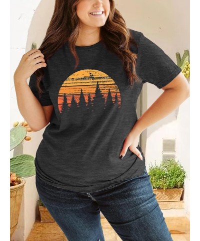 Plus Size Tops for Women: Graphic Shirt Sunrise Sunset T-Shirt Funny Graphic Casual Short Sleeve Tee Nature Travel Shirt Grey...