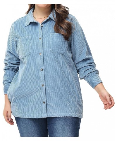 Women's Corduroy Shirt Relaxed Fit Casual Long Sleeve Corduroy Button Down Shacket Jacket Tops (S-4X) Plus Size Light Blue $2...