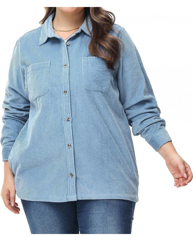 Women's Corduroy Shirt Relaxed Fit Casual Long Sleeve Corduroy Button Down Shacket Jacket Tops (S-4X) Plus Size Light Blue $2...