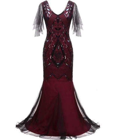 1920s Floor-Length V-Back Sequined Embellished Prom Evening Dress D20S004 025burgundy Black $22.68 Dresses