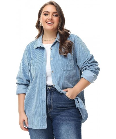 Women's Corduroy Shirt Relaxed Fit Casual Long Sleeve Corduroy Button Down Shacket Jacket Tops (S-4X) Plus Size Light Blue $2...