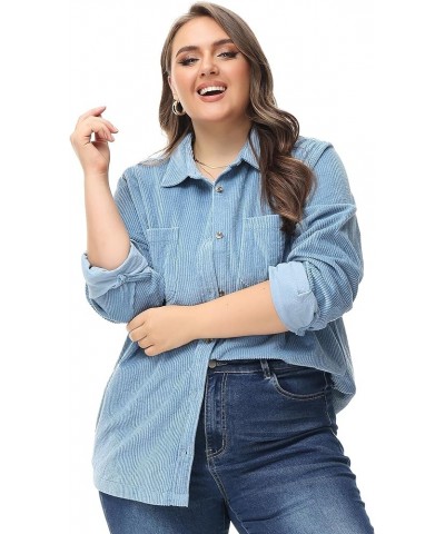 Women's Corduroy Shirt Relaxed Fit Casual Long Sleeve Corduroy Button Down Shacket Jacket Tops (S-4X) Plus Size Light Blue $2...