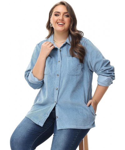 Women's Corduroy Shirt Relaxed Fit Casual Long Sleeve Corduroy Button Down Shacket Jacket Tops (S-4X) Plus Size Light Blue $2...