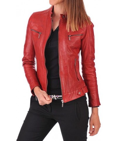 Women's Lambskin Leather Moto Bomber Biker Jacket Red 129 $52.31 Coats