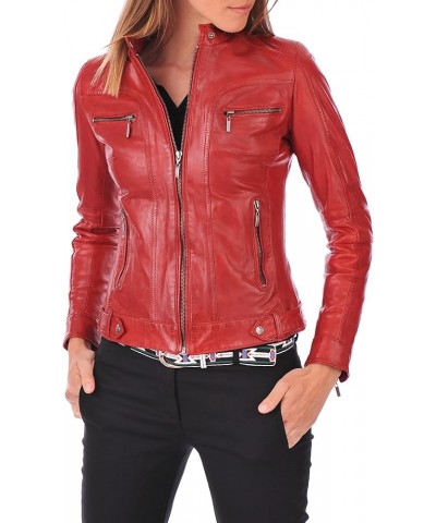 Women's Lambskin Leather Moto Bomber Biker Jacket Red 129 $52.31 Coats