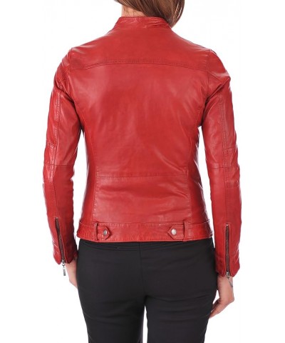 Women's Lambskin Leather Moto Bomber Biker Jacket Red 129 $52.31 Coats