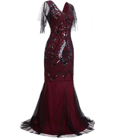 1920s Floor-Length V-Back Sequined Embellished Prom Evening Dress D20S004 025burgundy Black $22.68 Dresses