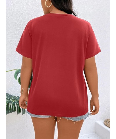 Womens Plus Size Tops Summer Casual Cut Out V Neck Short Sleeve Tunic T Shirts Distressed Tees Pure Red $9.60 T-Shirts