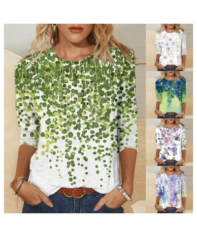 Womens 3/4 Sleeve T Shirts Crew Neck Floral Printed Summer Tops 3/4 Length Sleeve Dressy Casual T-Shirt Graphic Tees 05 White...