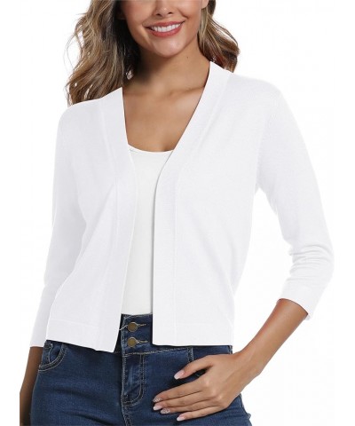 Women's Cropped Shrug Cardigan 3/4 Sleeve Open Front Cardigan Sweater White $17.57 Sweaters