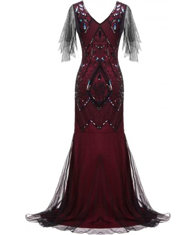 1920s Floor-Length V-Back Sequined Embellished Prom Evening Dress D20S004 025burgundy Black $22.68 Dresses