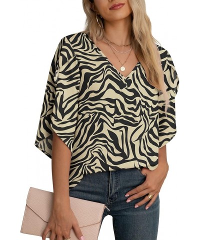 Women's Fall Casual 3/4 Ruffled Sleeve Chiffon Blouse Tops for Women Black Coffee Stripe $15.80 Blouses