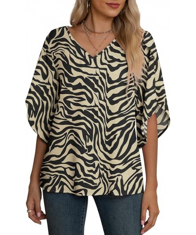 Women's Fall Casual 3/4 Ruffled Sleeve Chiffon Blouse Tops for Women Black Coffee Stripe $15.80 Blouses