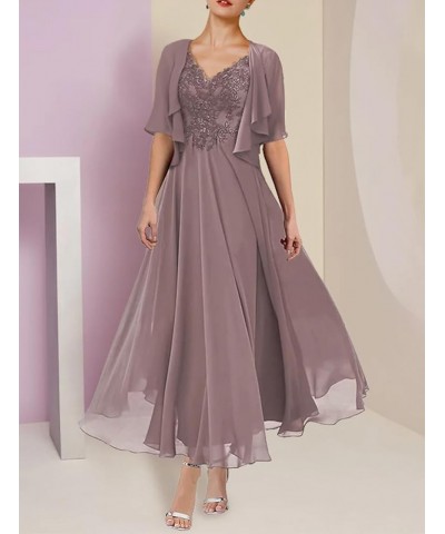 A-Line Mother of The Bride Dress Formal V Neck Tea Length Wedding Guest Dresses with Pleats Appliques 2023 JS052 Wisteria $60...