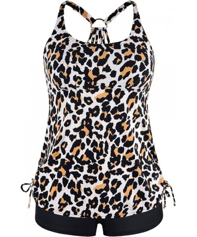 Plus Size Two Piece Tankini Swimsuit for Women Athletic Bathing Suits High Neck Tankini Top with Shorts Leopard Black/2 $19.7...