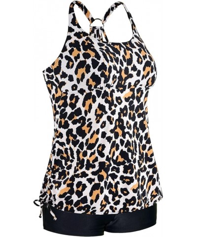 Plus Size Two Piece Tankini Swimsuit for Women Athletic Bathing Suits High Neck Tankini Top with Shorts Leopard Black/2 $19.7...